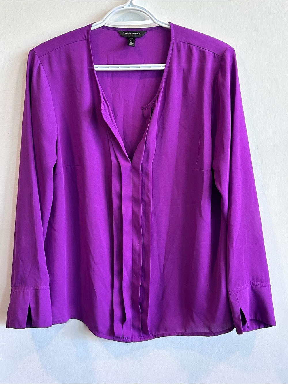 Banana Republic Vibrant Purple Long-Sleeve V-Neck Blouse